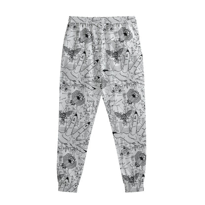 White And Black Wicca Magical Print Sweatpants
