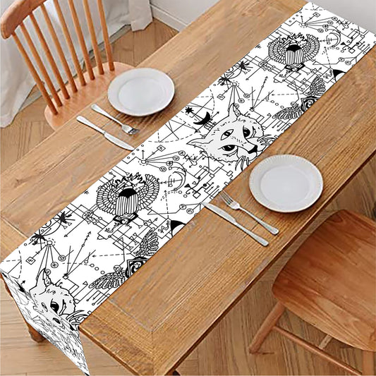 White And Black Wicca Magical Print Table Runner
