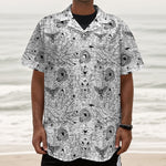 White And Black Wicca Magical Print Textured Short Sleeve Shirt
