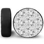 White And Black Wicca Magical Print Tire Cover