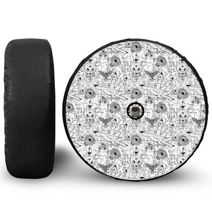 White And Black Wicca Magical Print Tire Cover With Camera Hole