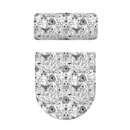 White And Black Wicca Magical Print Toilet Lid And Tank Cover Set