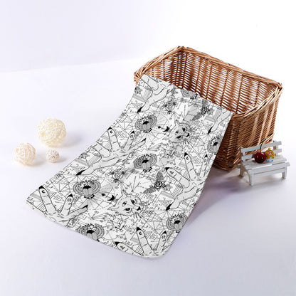 White And Black Wicca Magical Print Towel