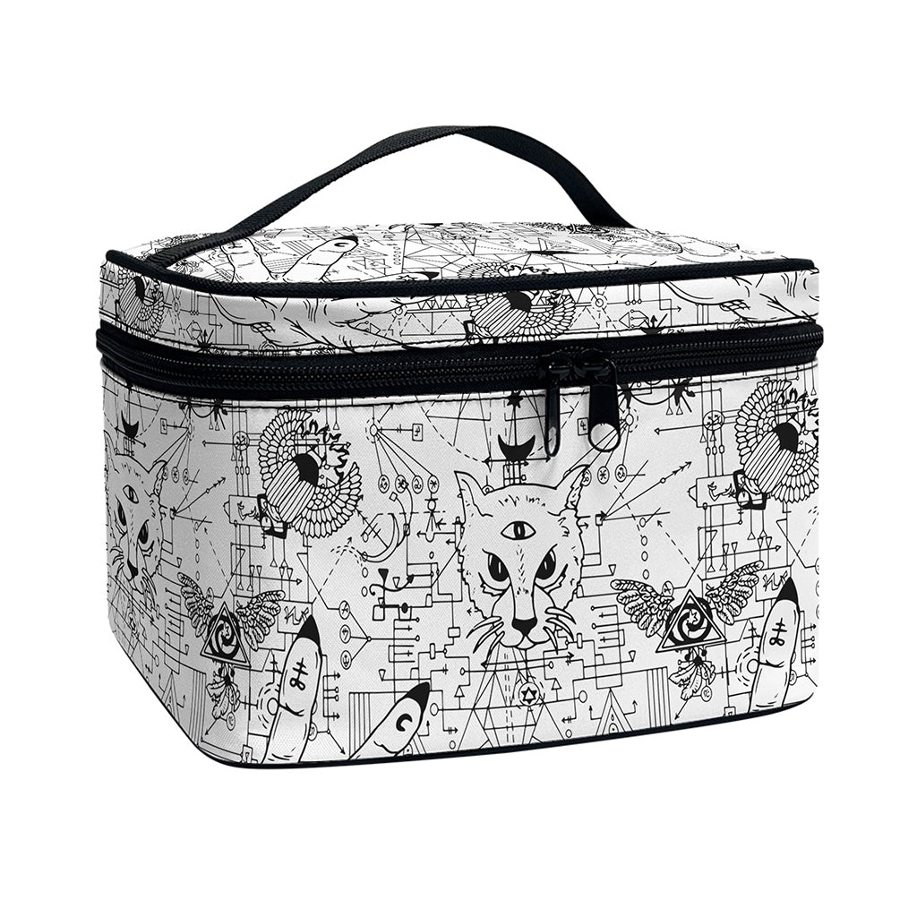 White And Black Wicca Magical Print Travel Makeup Bag