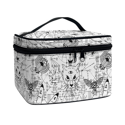 White And Black Wicca Magical Print Travel Makeup Bag