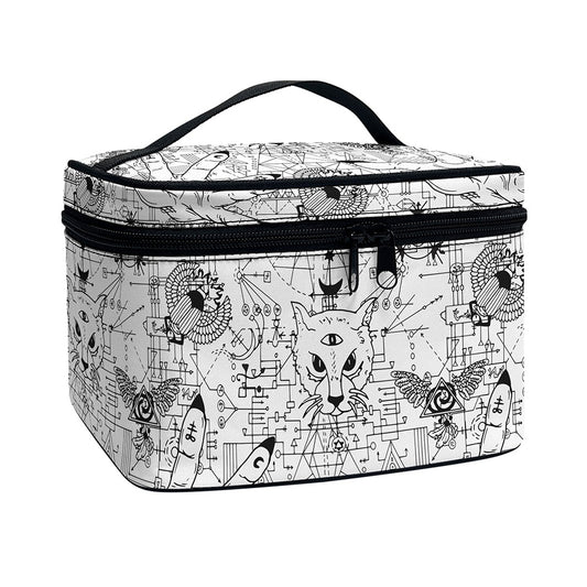 White And Black Wicca Magical Print Travel Makeup Bag