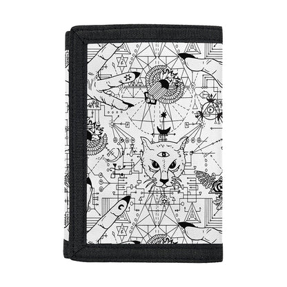 White And Black Wicca Magical Print Trifold Wallet