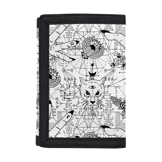 White And Black Wicca Magical Print Trifold Wallet