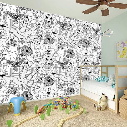 White And Black Wicca Magical Print Wall Sticker