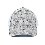 White And Black Wicca Magical Print White Mesh Trucker Cap