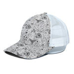 White And Black Wicca Magical Print White Mesh Trucker Cap