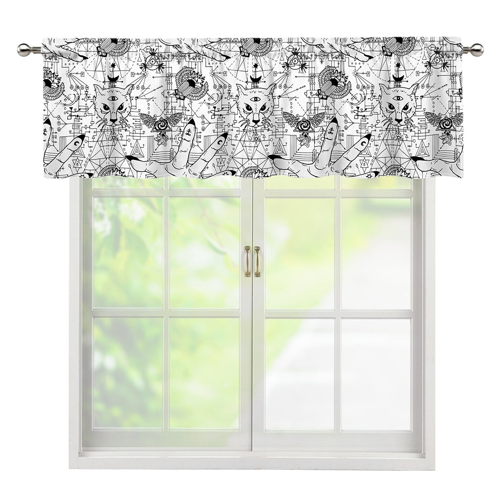 White And Black Wicca Magical Print Window Valance