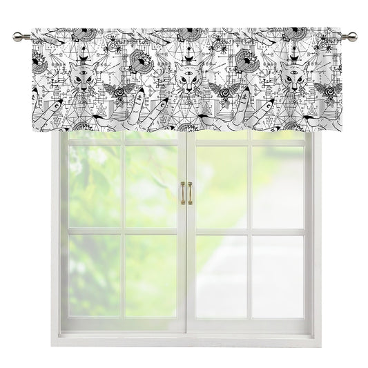 White And Black Wicca Magical Print Window Valance