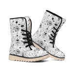 White And Black Wicca Magical Print Winter Boots