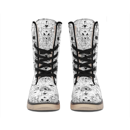 White And Black Wicca Magical Print Winter Boots