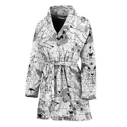 White And Black Wicca Magical Print Women's Bathrobe