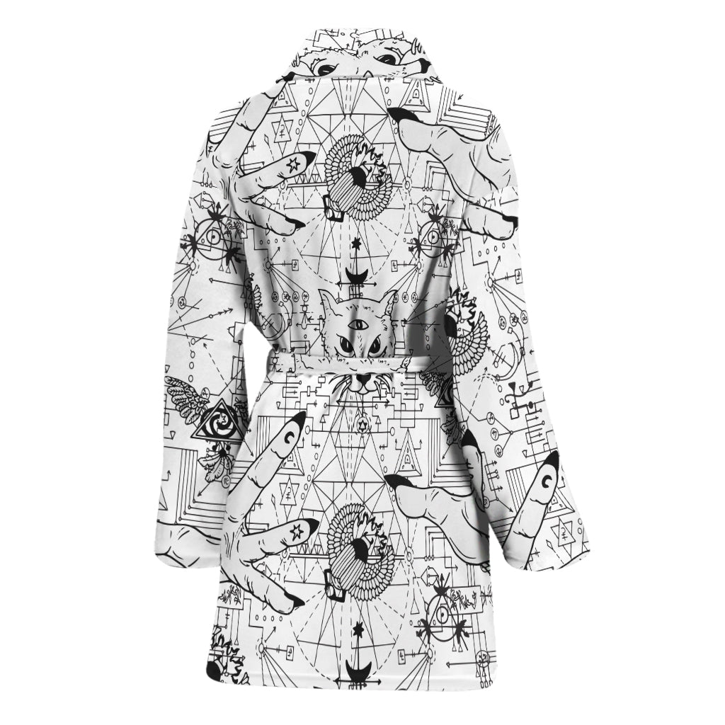 White And Black Wicca Magical Print Women's Bathrobe