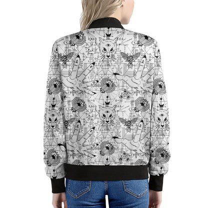 White And Black Wicca Magical Print Women's Bomber Jacket