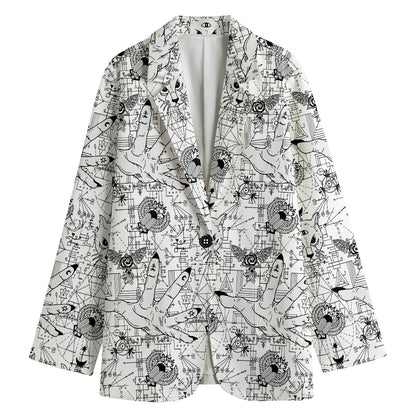 White And Black Wicca Magical Print Women's Cotton Blazer