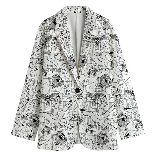White And Black Wicca Magical Print Women's Cotton Blazer