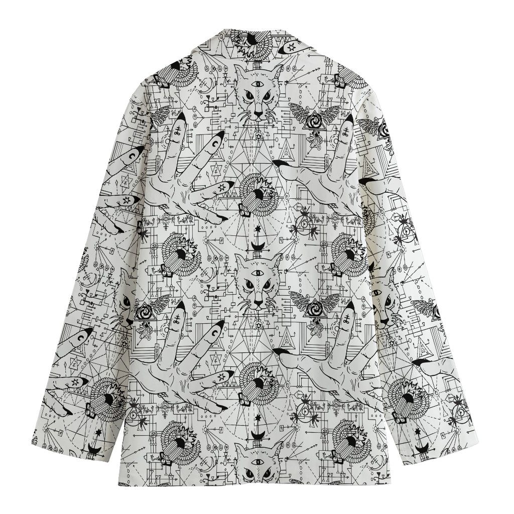 White And Black Wicca Magical Print Women's Cotton Blazer