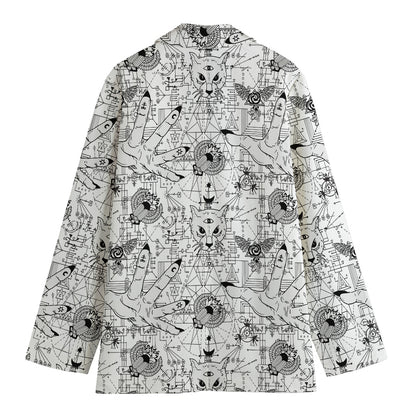 White And Black Wicca Magical Print Women's Cotton Blazer