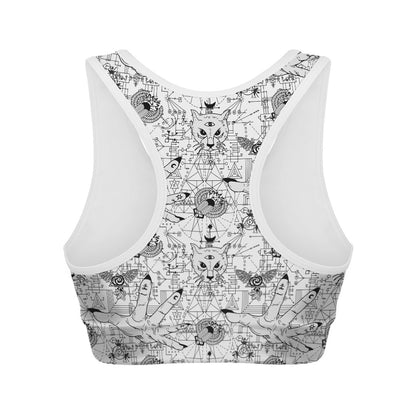 White And Black Wicca Magical Print Women's Sports Bra