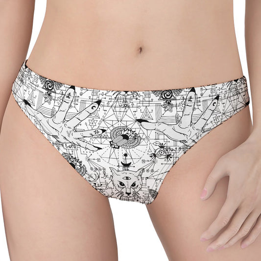White And Black Wicca Magical Print Women's Thong