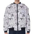 White And Black Wicca Magical Print Zip Sleeve Bomber Jacket
