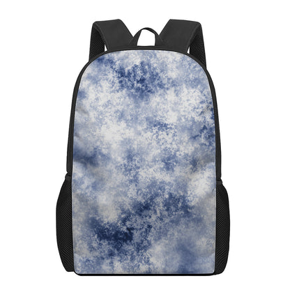 White And Blue Acid Wash Tie Dye Print 17 Inch Backpack