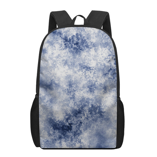 White And Blue Acid Wash Tie Dye Print 17 Inch Backpack