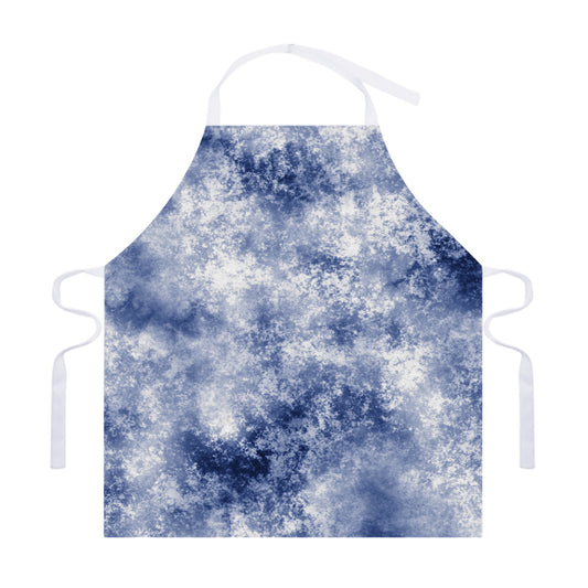White And Blue Acid Wash Tie Dye Print Adjustable Apron