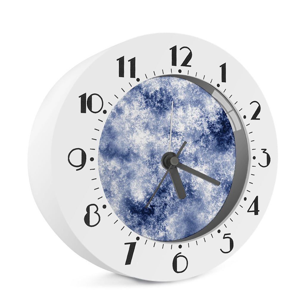White And Blue Acid Wash Tie Dye Print Alarm Clock