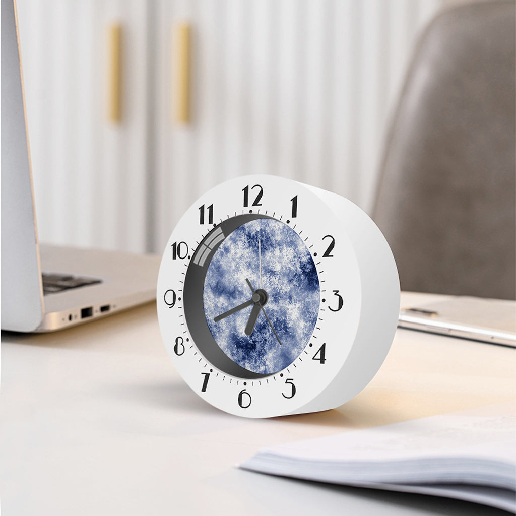 White And Blue Acid Wash Tie Dye Print Alarm Clock