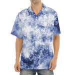 White And Blue Acid Wash Tie Dye Print Aloha Shirt