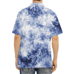 White And Blue Acid Wash Tie Dye Print Aloha Shirt