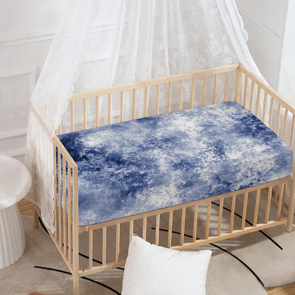 White And Blue Acid Wash Tie Dye Print Baby Crib Sheet