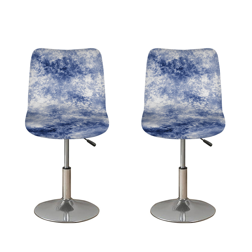 White And Blue Acid Wash Tie Dye Print Bar Stool Covers
