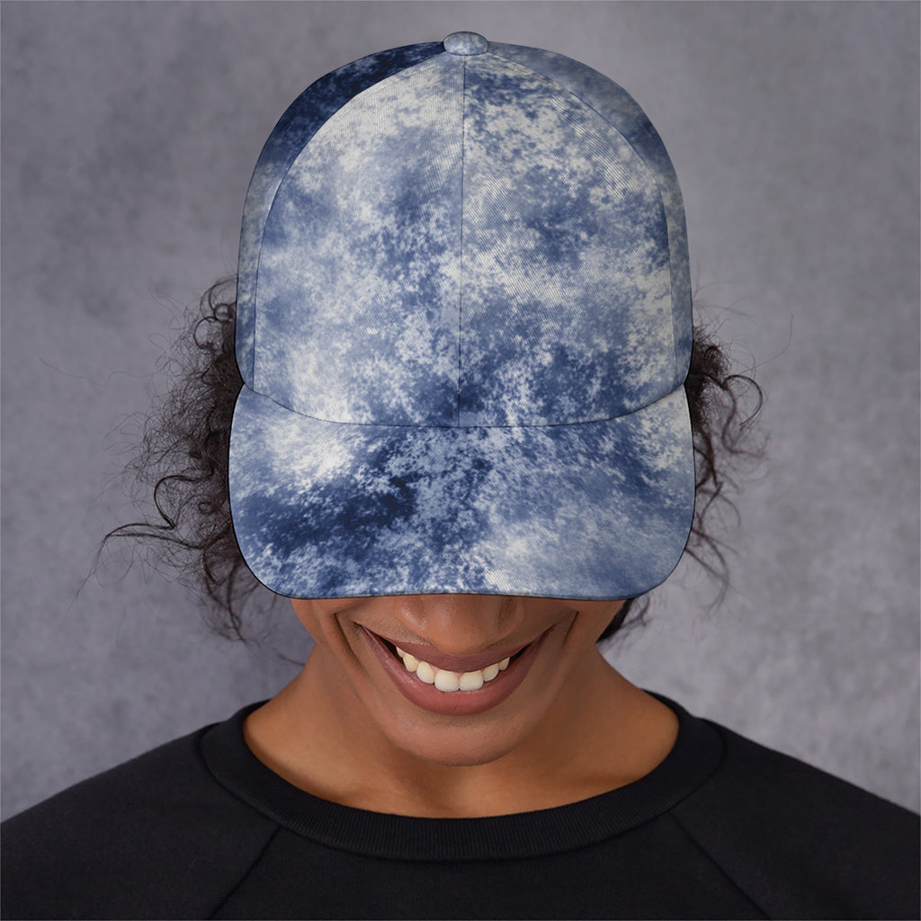 White And Blue Acid Wash Tie Dye Print Baseball Cap