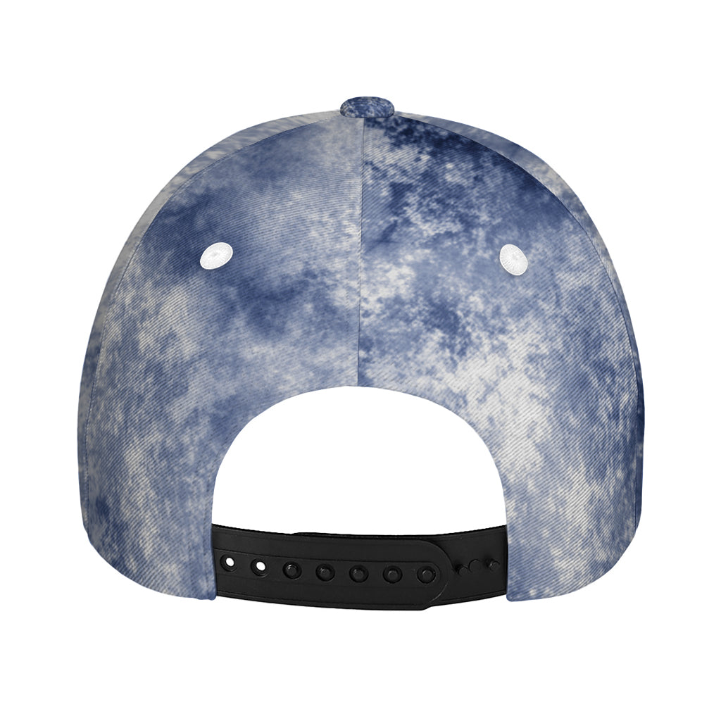 White And Blue Acid Wash Tie Dye Print Baseball Cap