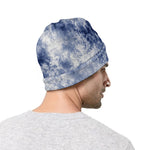 White And Blue Acid Wash Tie Dye Print Beanie