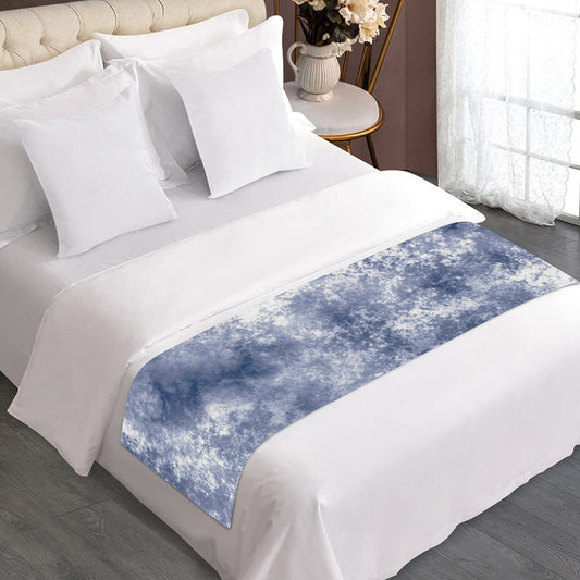 White And Blue Acid Wash Tie Dye Print Bed Runner