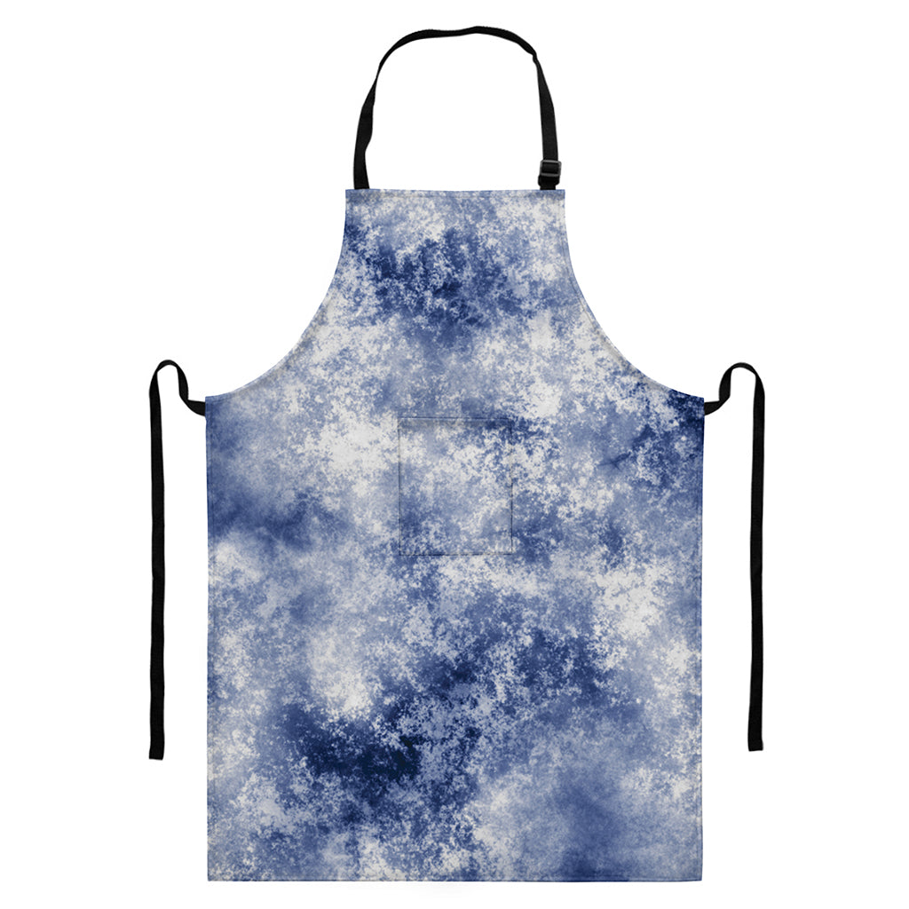 White And Blue Acid Wash Tie Dye Print Bib Apron With Pocket