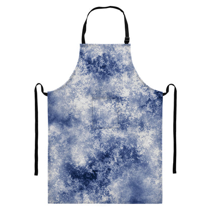 White And Blue Acid Wash Tie Dye Print Bib Apron With Pocket