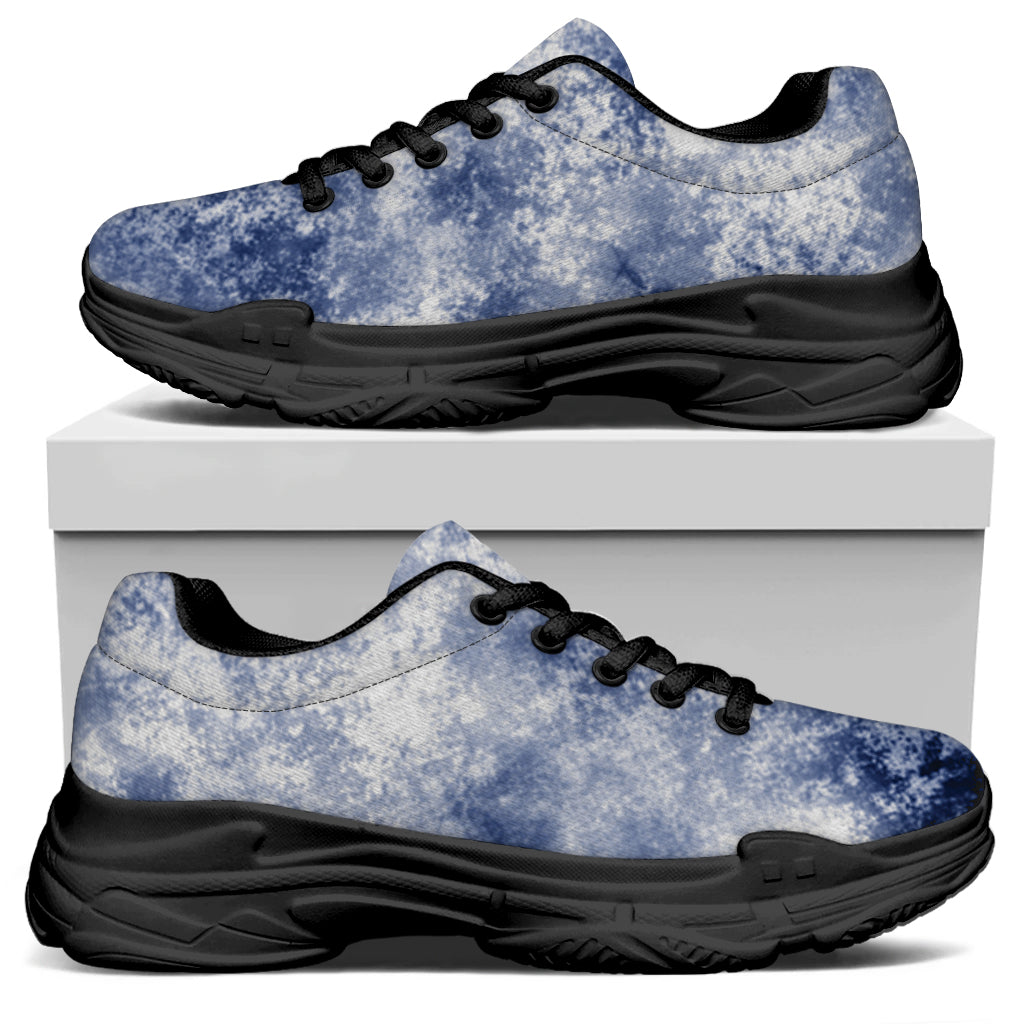 White And Blue Acid Wash Tie Dye Print Black Chunky Shoes