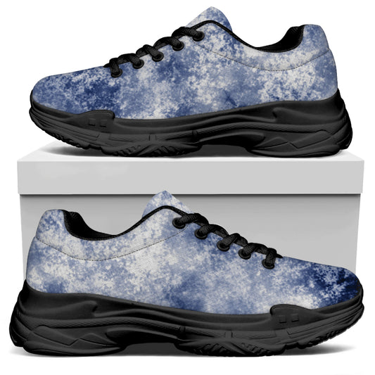 White And Blue Acid Wash Tie Dye Print Black Chunky Shoes