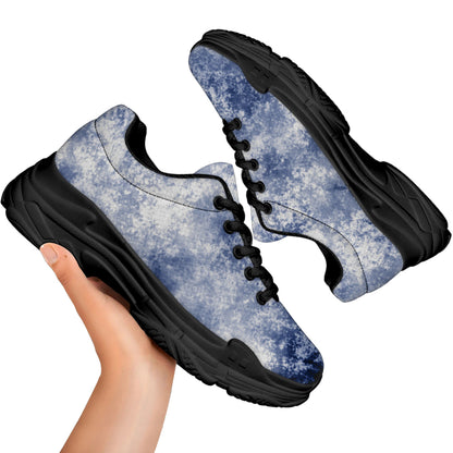 White And Blue Acid Wash Tie Dye Print Black Chunky Shoes