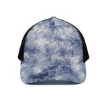 White And Blue Acid Wash Tie Dye Print Black Mesh Trucker Cap