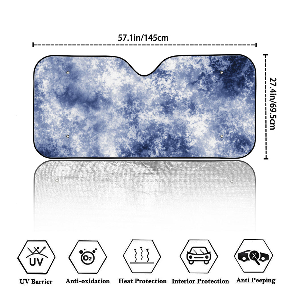 White And Blue Acid Wash Tie Dye Print Car Windshield Sun Shade