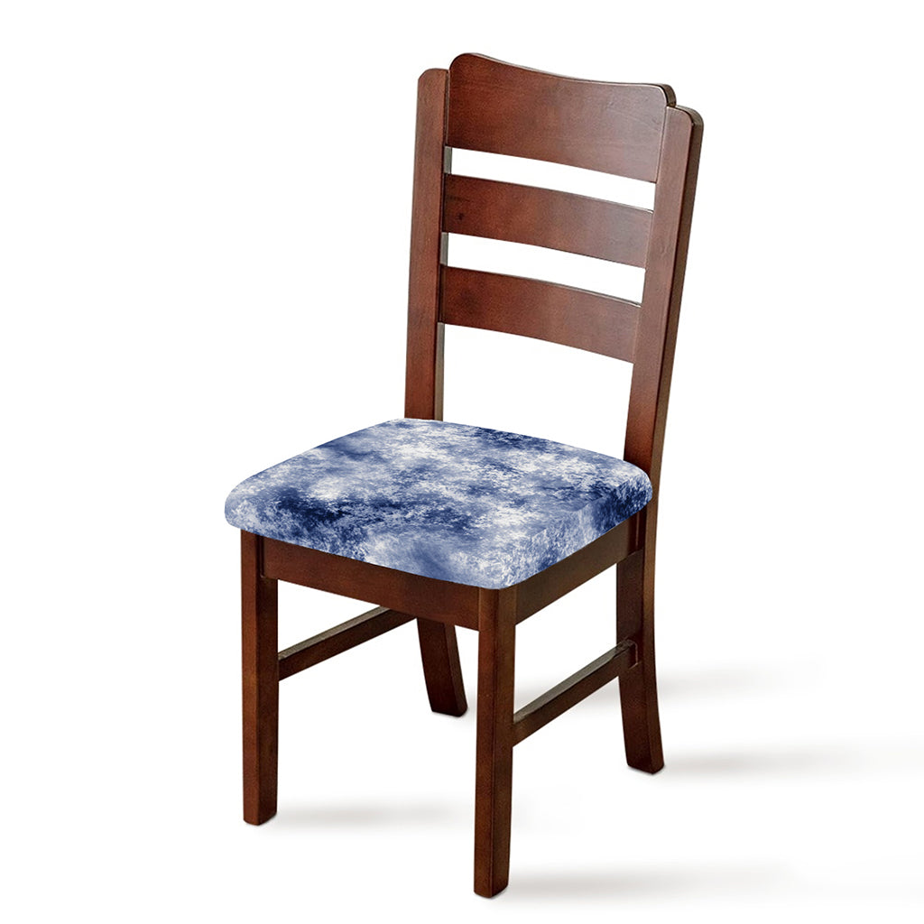 White And Blue Acid Wash Tie Dye Print Chair Cushion Cover